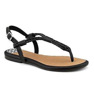 Sperry Top-Sider Lacie Black Woven Braided Rope Thong Slingback Sandals Sz 7 VGC